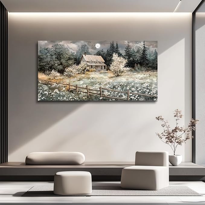 hyidecorart Farmhouse Canvas Wall Art Nature Landscape Paintings Wall Decor For Living Room Bedroom Decorations Rural Artwork Pictures Framed for Office Aesthetic Home Decor Ready To Hang