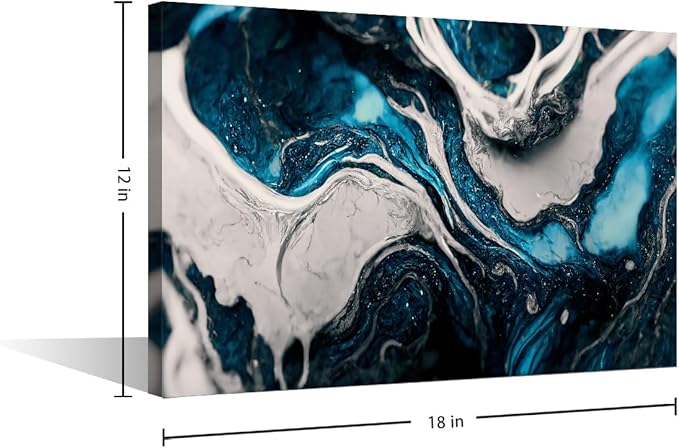 Canvas Wall Art for Lady for Living Room 1 Panel Wall Art Abstract Blue Liquid Ink Picture Prints on Canvas for Minimalist Enthusiasts Office Wall Decor Stretched and Framed Ready to Hang 18x12 in