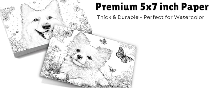Artwink Watercolor Coloring Cards – Dog Theme, 15 Sheets (5x7 Inches, 300gsm), Works with Watercolor, Colored Pencils, or Markers, Great for Coloring Book Lovers & Watercolor Painting Practice