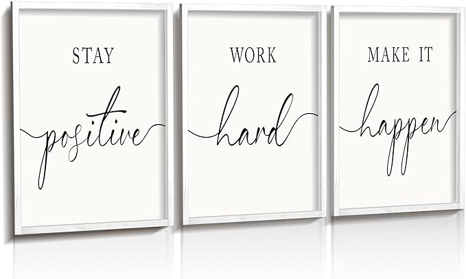 Heiple Motivational Wall Art 11"x14" Framed Wooden Inspirational Office Wall Decor for Men Picture Poster Positive Work Hard Quote Wall Decor for Home Office Bedroom (White, 11”x14”)