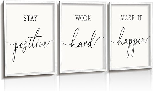 Heiple Motivational Wall Art 11"x14" Framed Wooden Inspirational Office Wall Decor for Men Picture Poster Positive Work Hard Quote Wall Decor for Home Office Bedroom (White, 11”x14”)