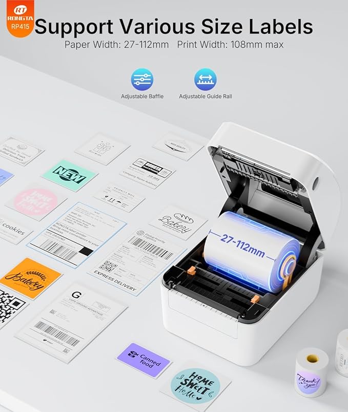 Rongta Bluetooth Shipping Label Printer RP415, Wireless 4x6 Thermal Label Printer for Shipping Packages, Small Business, Home, Office, Compatible with Amazon, Etsy, USPS, Shopify