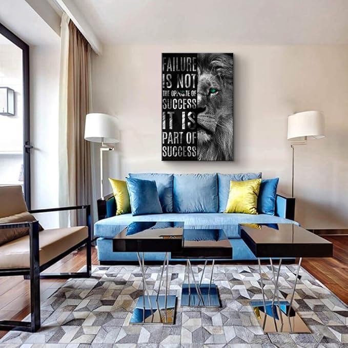 Motivational Lion Quotes Wall Decor Art Print 28''Wx40''H - Inspirational Office Wall Art with Positive Affirmations, Ready to Hang with Back Hook, Durable Home & Office Decor for Modern Spaces