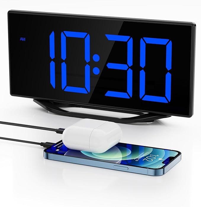 Digital Alarm Clock for Bedroom Bedside, Large Big Numbers Display with Brightness Dimmer, Plug-In Electric Desk Clock with Battery Backup, USB Charging Port, Adjustable Volume, 12/24Hr, Snooze