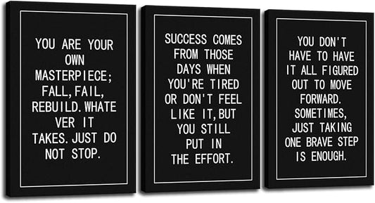 Motivational Quotes Wall Art Canvas Office Inspirational Wall Decor Just Do Not Stop 3 Pieces Poster Inspiring Picture Print Painting Artwork for Home Living Room Home Framed[48''Wx 24''H]