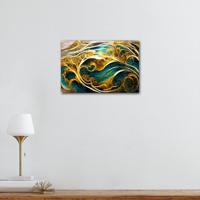 Abstract Canvas Wall Art for Home 1 Panel Modern Golden Swirls Poster Decor Deep Sea and Soil Painting Picture Marble Texture Canvas Artwork for Store Corridor Home Decor Store Wall Decor 24x16 in