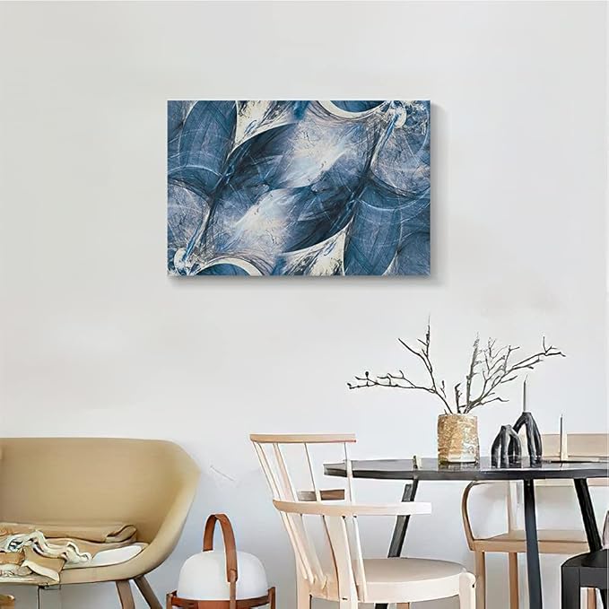 Wall Art Canvas Abstract Art Paintings Blue Circle Graffiti on White Background Modern Artwork Decor for Living Room Bedroom Kitchen 30x20in