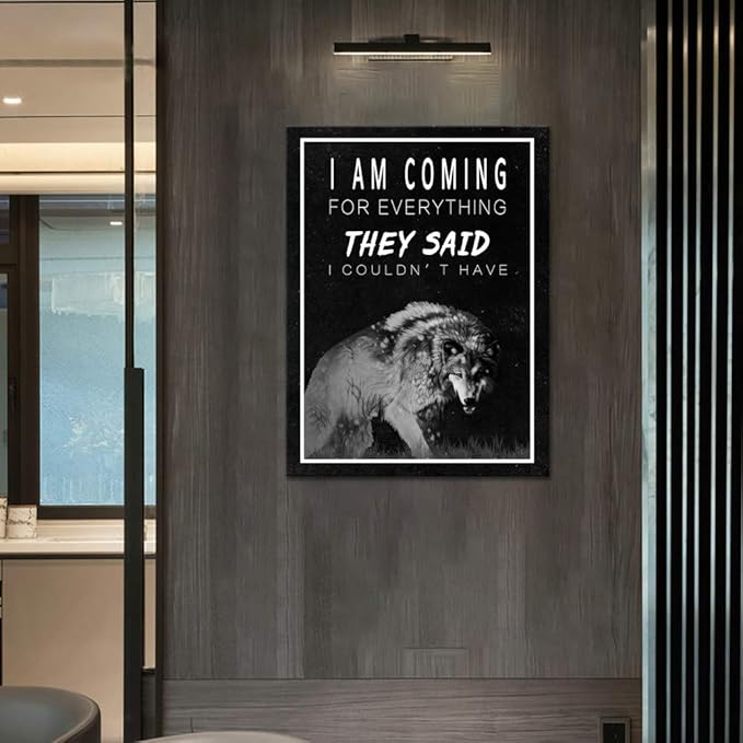 Inspirational Wall Art Motivational Pictures Wolf Painting Prints on Canvas Modern Inspiring Entrepreneur Quotes Positive Pop Culture Posters Wooden Artwork Decor for Office Home Gifts (18" Wx24 H)
