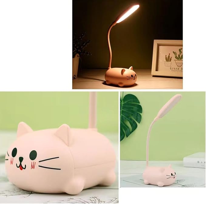 LED Desk Lamp for Kids,Mini Cat Night Light, Cute Cat Foldable USB Rechargeable Reading Light Bedroom Children's Bedside Study (Pink)