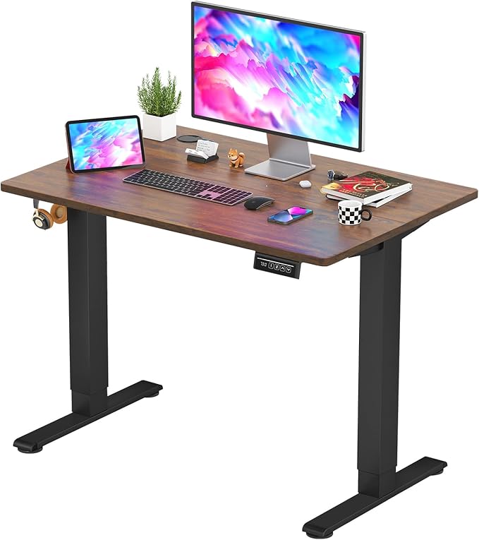 PayLessHere Electric Standing Desk 40x24 Inch Height Adjustable Desk Large Space Office Computer Desk with Headphone Holder 2 Memory Function for Home Office,Brown