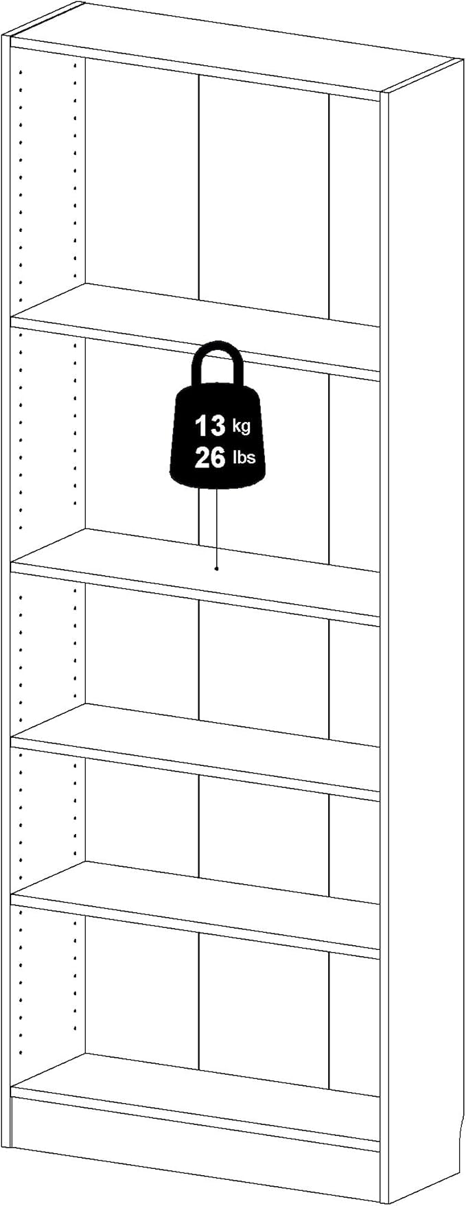 Tvilum Element Wide 5 Shelf Bookcase, Tall, White