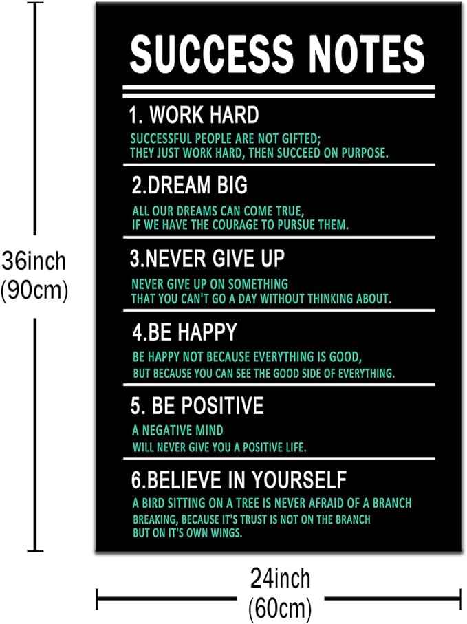 Office Wall Decor Inspirational Success Notes Entrepreneur Quotes Positive Poster Print Motivational Canvas Painting Picture Artwork For Home Living Room School Framed Ready to Hang [24''Wx36''H]