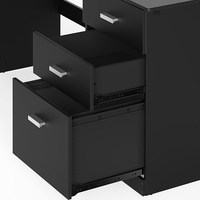 SHW 51 x 59 Inches L-Shaped Home Office Wood Corner Desk with Box Box File Drawers, Black
