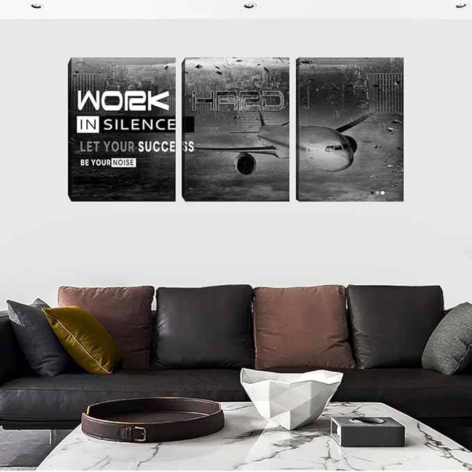 Motivational Wall Art Canvas Office Wall Decor Inspirational Wall Art Success Picture Painting Print Framed Canvas Artwork 3 Pieces Wall Decor for Living Room Bedroom Gym(60''Wx 28''H)