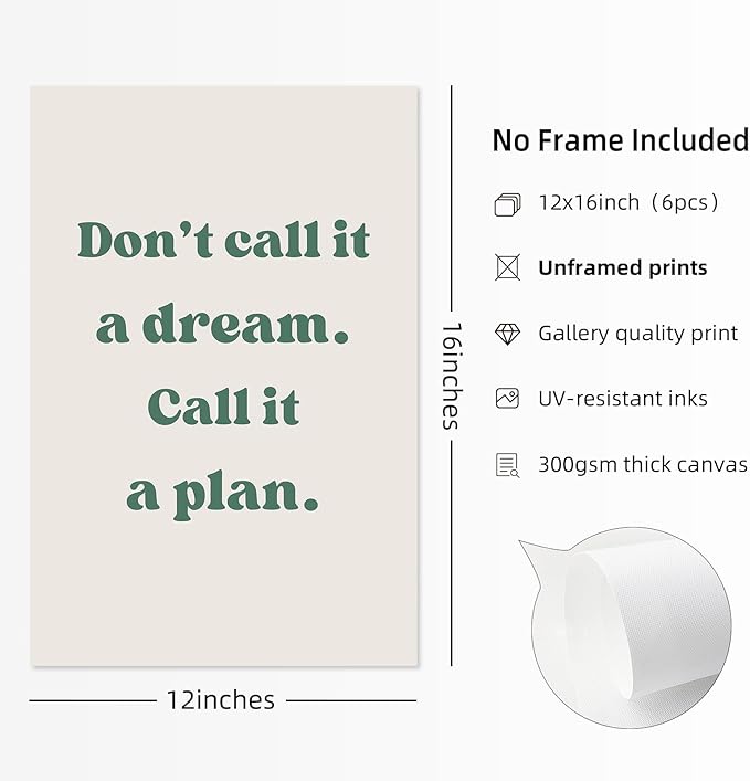 Office Wall Art Motivational Posters Inspirational Quote Canvas Wall Decor Office Positive Pictures Inspirational Classroom Art Motivational Work Prints for Gym Home 12x16 Inch Unframed Set of 6