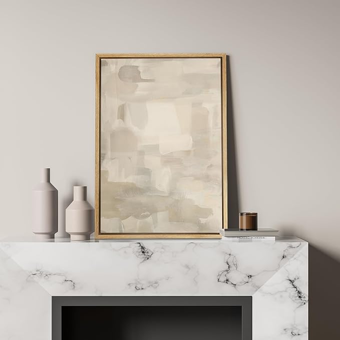 SIGNFORD Framed Canvas Print Wall Art Muted Shadows Abstract Deep Brown and Subtle Blush Toned Gradient Illustrations Modern Art Decorative Zen for Living Room, Bedroom, Office - 24"x36" Natural