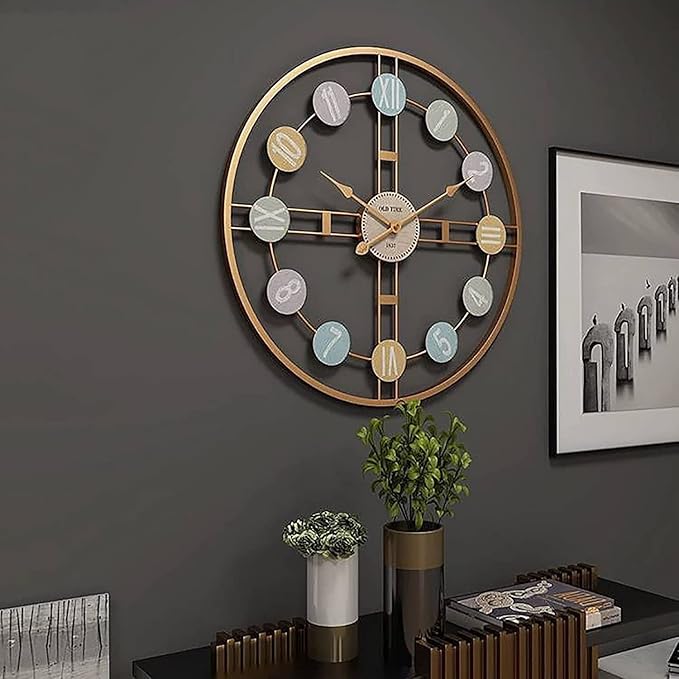 Wall Clock Wall Clock Wall Clock Metal Wall Clock Silent Wall Clock Easy to Read No Ticking Sound Suitable for Living Room Office Home Decoration Clock (D 60 * 60cm)