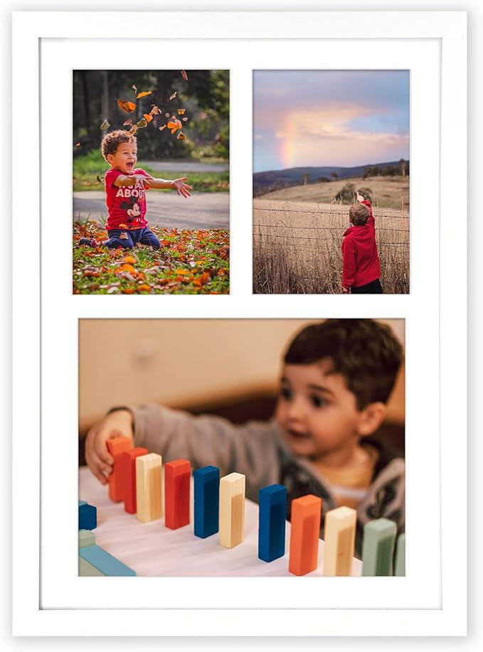 Golden State Art, 12x17 White Wood Picture Frame - White Mat for 8x10 and 5x7 Photos - Real Glass, Sawtooth Hanger, Swivel Tabs - Wall Mounting - Great for Posters, Weddings, and Engagements