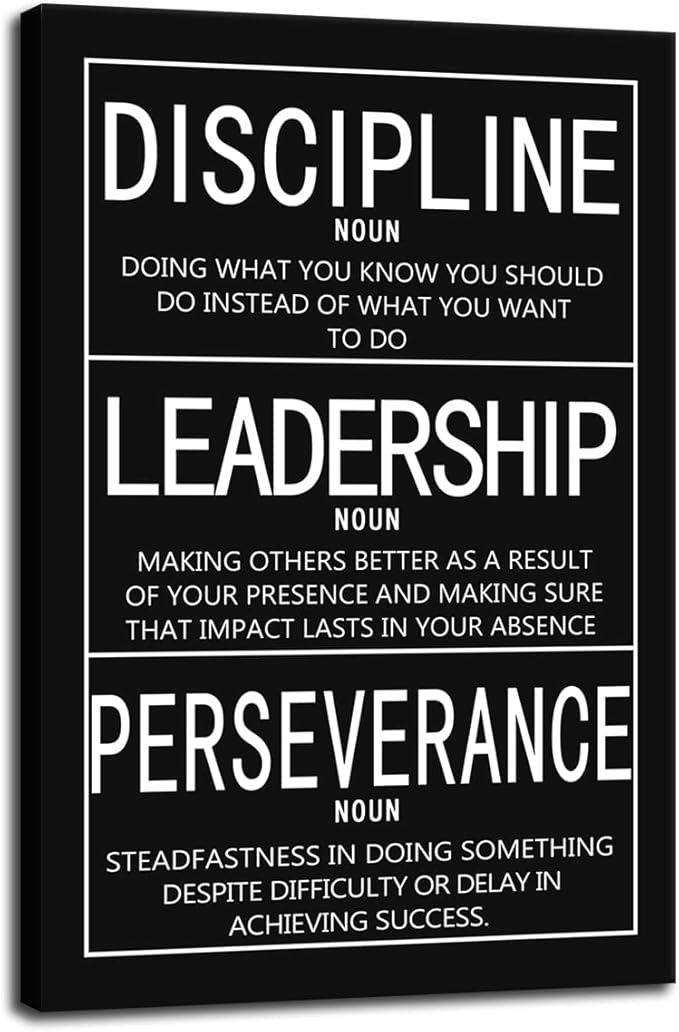 Inspirational Office Wall Art Motivational Canvas Painting Positive Quotes Posters Discipline Leadership Perseverance Prints Artwork Home Office Decor Framed [24W x 36H]