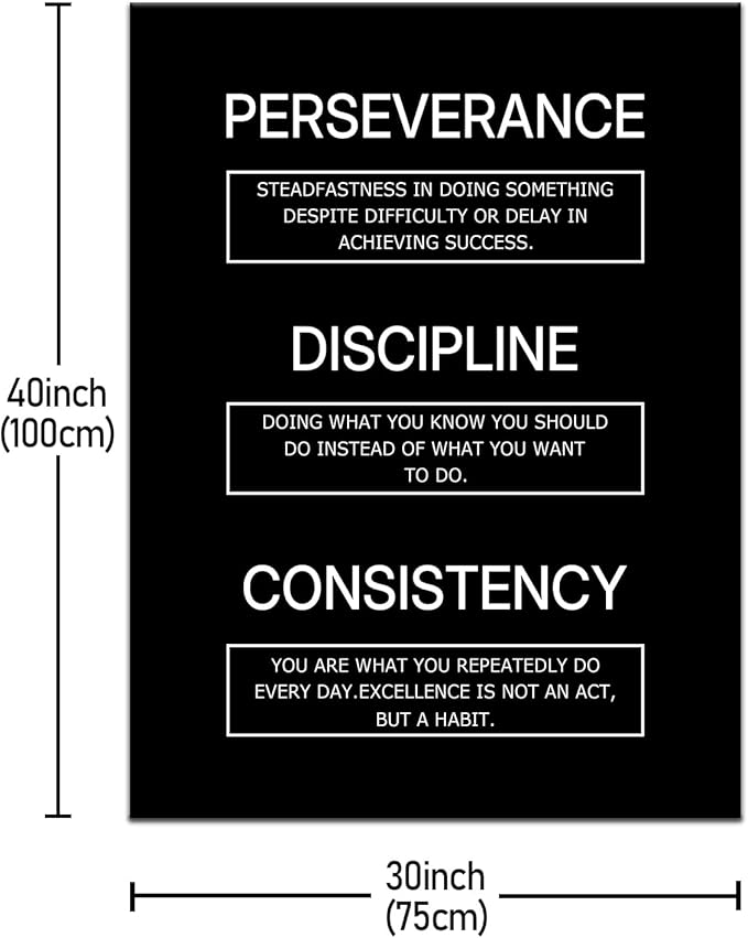 Motivational Canvas Wall Art Discipline Consistency Perseverance Entrepreneur Quotes Poster Print Inspirational Positive Picture Artwork for Office Gym Men Room Decor Ready to Hang [30''Wx 40''H]
