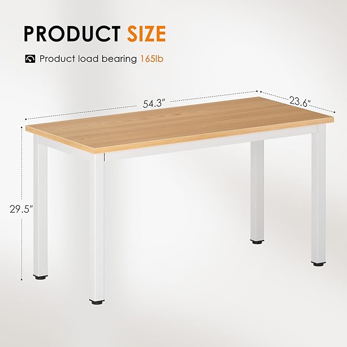 DlandHome Large Computer Desk, Composite Wood Board, Decent and Steady Home Office Desk/Workstation/Table 54.3inch Teak White