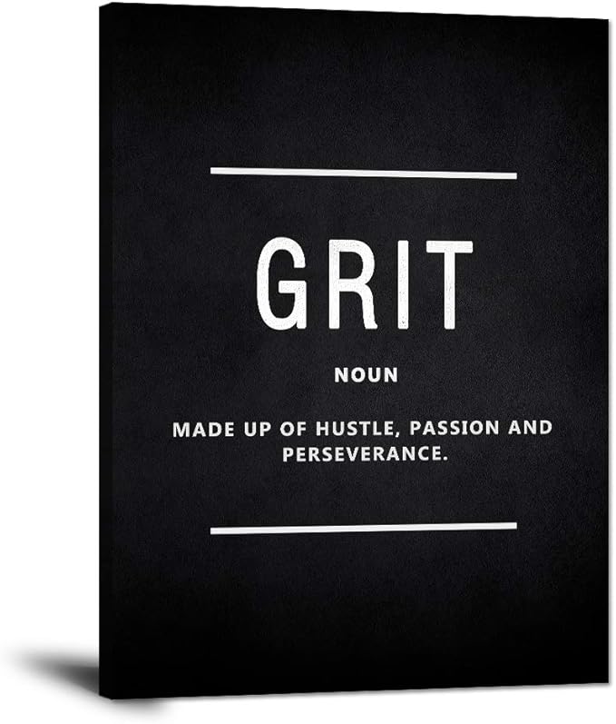 Inspirational Wall Art Motivational Posters Prints on Canvas Modern Inspiring Quotes Office Painting Grit Noun Picture Wooden Framed Artwork Decor for Living Room Office Home Easy to Hang (18”Wx24”H)
