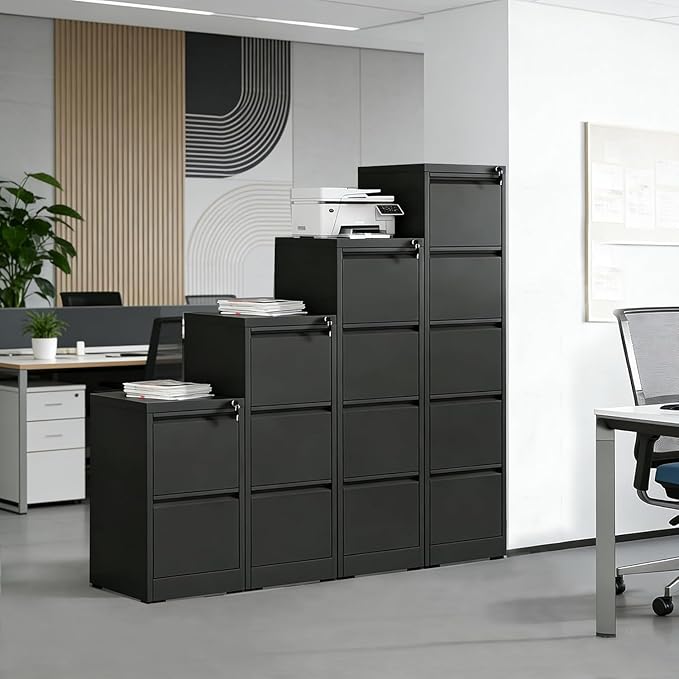 3 Drawer File Cabinet with Lock, Vertical Metal Filing Cabinet for Home Office, Locking File Cabinets for Legal/Letter Size Hanging File Folders (Black)