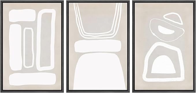 SIGNWIN Framed Canvas Print Wall Art Set Mid-Century Boho Geometric Polygons Abstract Shapes Cozy Neutral Modern Art Decorative Contemporary Minimal for Living Room, Bedroom, Office - 16"x24"x3 Black