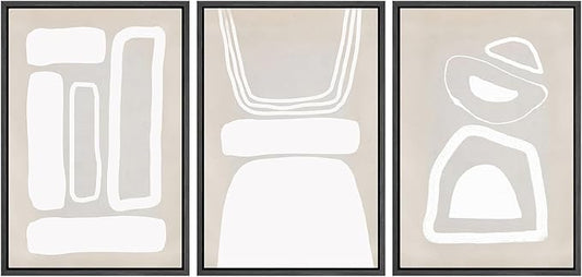 SIGNWIN Framed Canvas Print Wall Art Set Mid-Century Boho Geometric Polygons Abstract Shapes Cozy Neutral Modern Art Decorative Contemporary Minimal for Living Room, Bedroom, Office - 16"x24"x3 Black