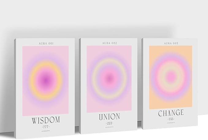 SHMAO Colorful Gradient Aura Angel Numbers Poster Canvas Wall Art for Room Aesthetic Inspirational Spiritual Wall Art Paintings Abstract Minimalist Wall Decor for Bedroom 16"x24" x 3 Pcs