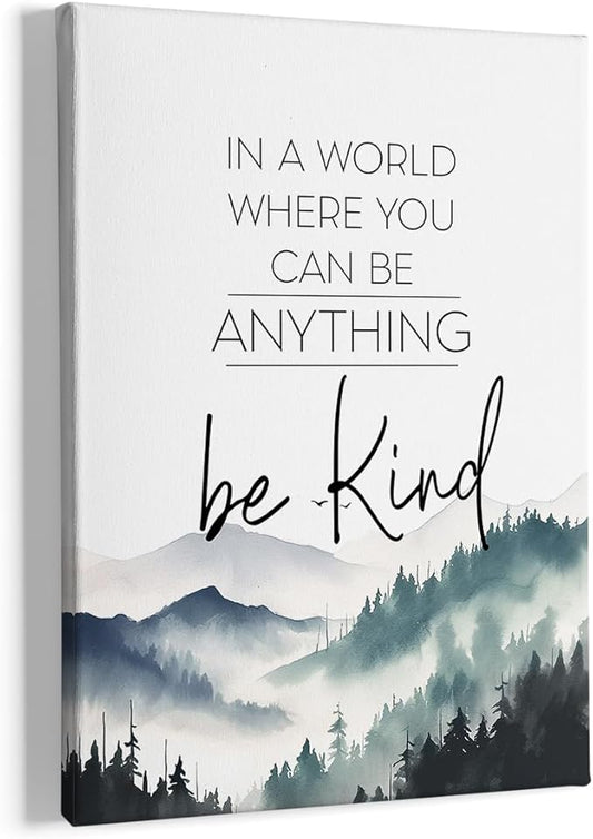 HIWX Be Kind Inspirational Wall Art Decor, Be Kind Sign Framed Canvas Wall Art Decor, Motivational Eucalyptus Positive Wall Art Decoration For Bathroom Bedroom 11x14(Be kind1)