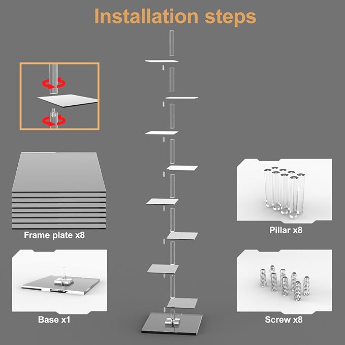 9-Tier Metal Spine Bookshelf - Vertical Tower for Booksfor Small Spaces, Multipurpose Corner Bookshelf, Tall & Narrow Ladder Bookcase, Ideal Book Display for Home or Office (8 Layers)