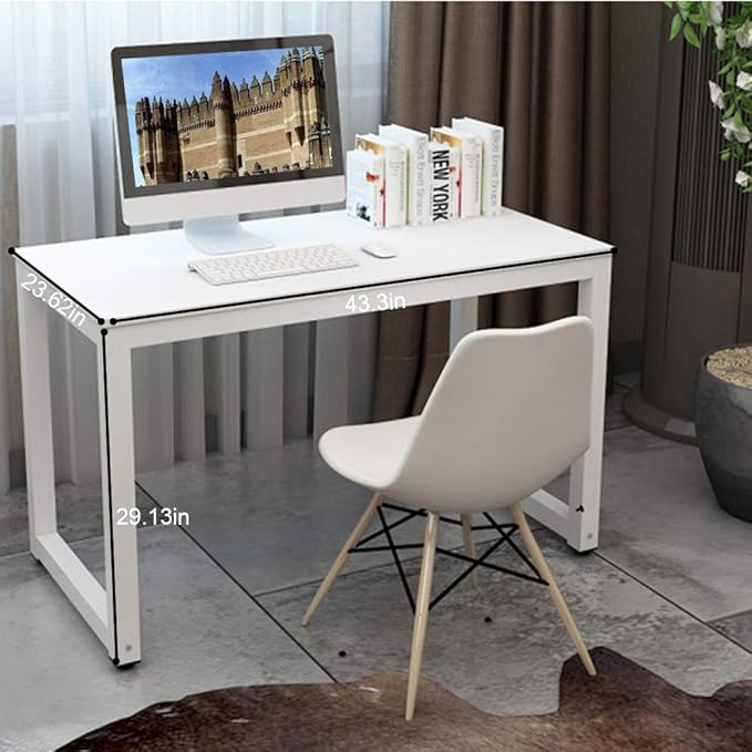 Computer Desk, 43-inch Wooden Work Desk PC Laptop Desk Game Writing Table Study Room Workstation Home Office Furniture (White)