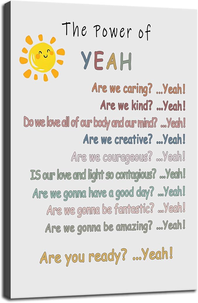 WYJDFART “The Power of Yeah” Motivational Poster Positive Psychological Suggestion Inspirational Wall Decor for Home Bedroom School Psychotherapy Room Framed Ready to Hang [24" W X 36" H]
