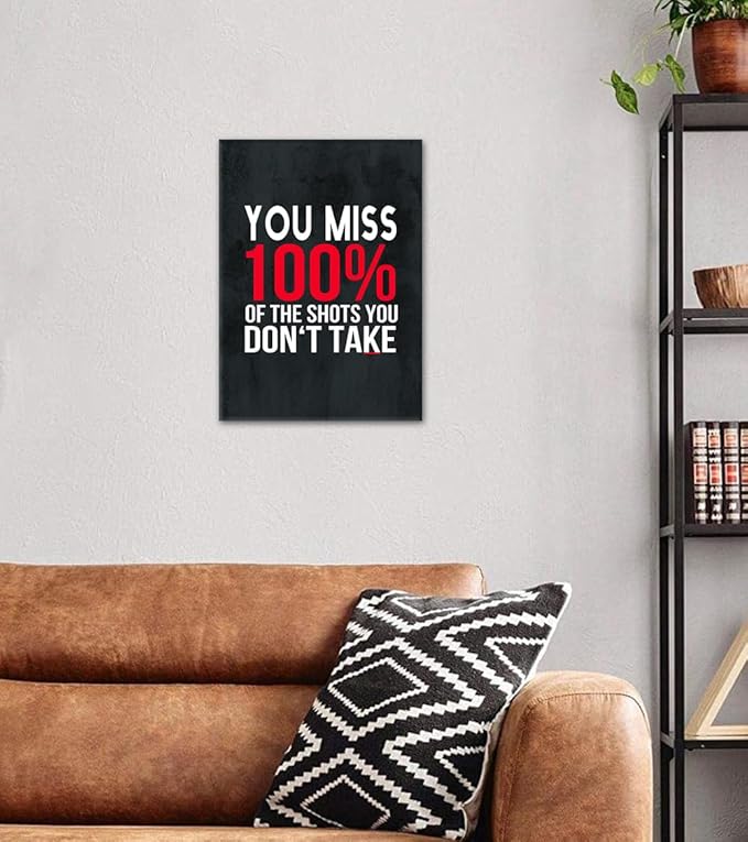 Yatsen Bridge Motivational Wall Art - You Miss 100% Of The Shots Quote, Framed Inspirational Canvas Prints Teamwork Poster for Office & Home Decor (24x36 Inch)