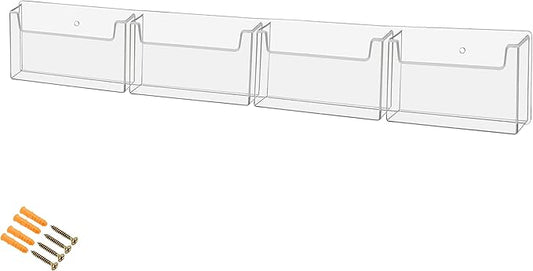 Marketing Holders Postcard Holder 4 Pocket Clear Acrylic Wall Rack with Hanging Hardware Holds 6" x 4" Printed Material Recipe Index Cards Mail Bin Recipe Notepads Messages Distribution