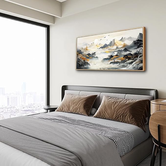 hyidecorart Canvas Prints Wall Art For Living Room Large Wood Framed Wall Decor For Office Modern Bedroom Decorations Mountain Landscape Wall Paintings Abstract Pictures Artwork Ready to Hang