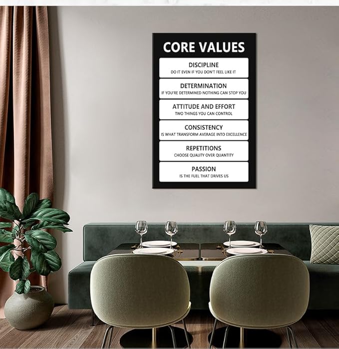 Inspiration Core Values Poster Inspirational Quote Wall Art for Office Motivational Canvas Painting Prints Wall Pictures for Living Room Home Decor Framed Artwork [24''W x 36''H]