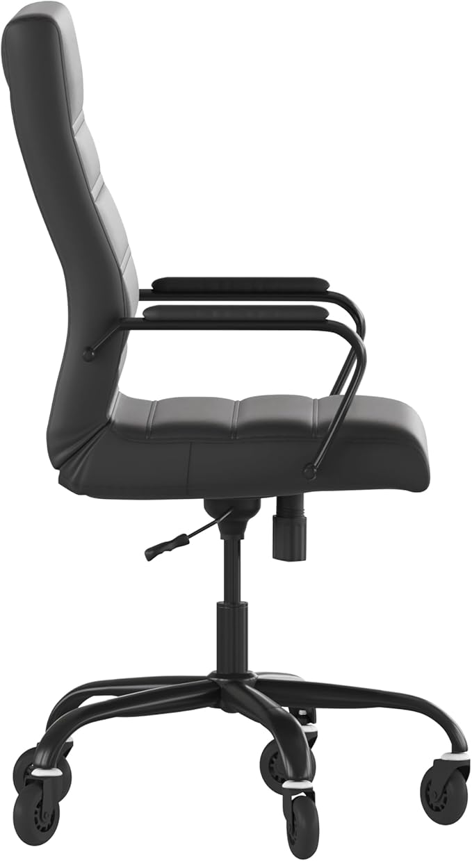 Flash Furniture Whitney High Back Black LeatherSoft Executive Swivel Office Chair with Black Frame, Arms, and Transparent Roller Wheels