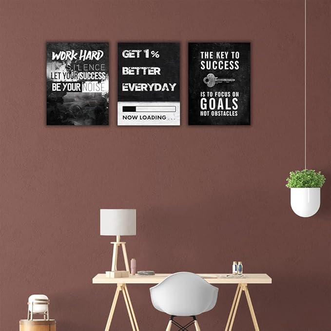 Motivational Canvas Wall Painting Wall Art Inspirational Poster Execute Hustle 3 Pieces Prints Artwork for Living Room Modern Home Office Decor Painting Pictures Stretched and Framed Ready to Hang