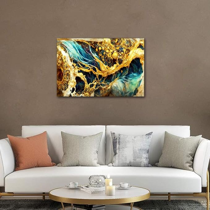 1 Panel Canvas Wall Art for Living Room Abstract Marble Art Poster Minimalist Style Enthusiasts Home Wall Decor Seawater and Flames Painting Picture for Modern Room Wall Decor Framed to Hang 24x16 in