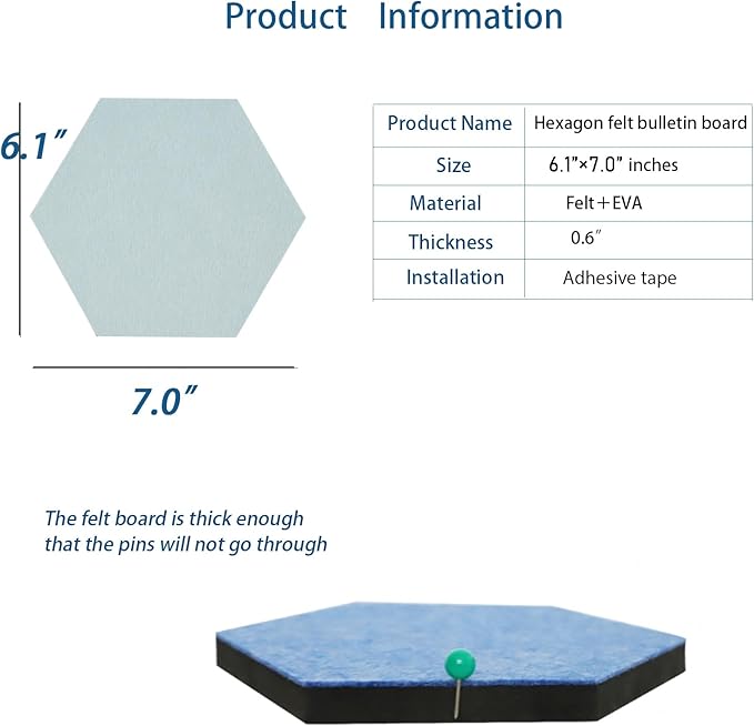 8Pcs Hexagon Felt Cork Board Tiles Self Adhesive Bulletin Board, Pin Board for Wall Decor Memos Photos Display (Set G)