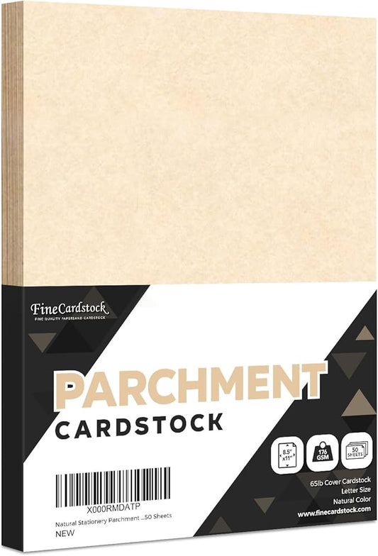 Natural Stationery Parchment Recycled Paper | 65Lb Cover Cardstock | 8.5” x 11” Inches | 50 Sheets Per Pack