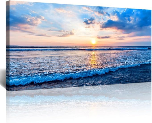 Lapremoly Canvas Wall Art - Large Living Room & Office Decor - Blue Ocean Waves Landscape - Ready To Hang