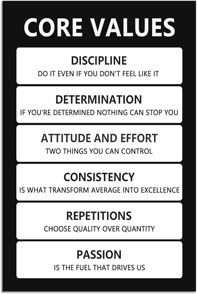 Inspirational Core Values Team Poster Motivational Wall Art Inspiring Picture Canvas Prints Painting Artwork for Office Living Room Home Decor Pictures Wood Framed Ready to Hang[24''W x 36''H]