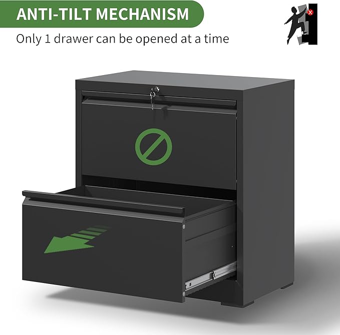 2 Drawer File Cabinet,Metal Lateral Filing Cabinet with Lock,Home Office Storage Organizer Cabinet for Legal/Letter/A4/F4 Size Files,26.8" W,Black