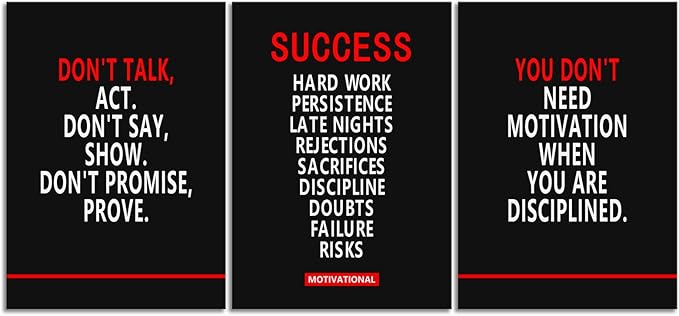 Motivational 3 Pieces Canvas Office Print Wall Art Inspirational Picture Sussecc Poster Painting Modern Inspiring Artwork for Home Living Room Bedroom Decor Framed Ready to Hang[60''Wx 28''H]