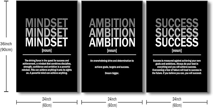 3 Pieces Inspirational Quotes Daily Motivational Canvas Wall Art Picture Painting Mindset Ambition Success Poster Print for Living Room Office Artwork Stretched and Framed [72''Wx 36''H]