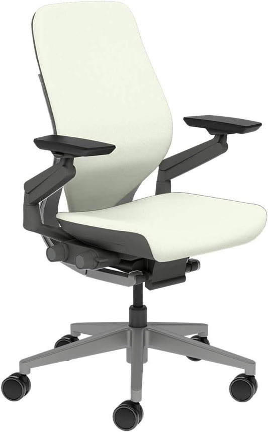 Steelcase Gesture Task Chair: Wrapped Back - Platinum Metallic Frame/Base/Seagull Accent - Roll Control Hard Floor Casters
