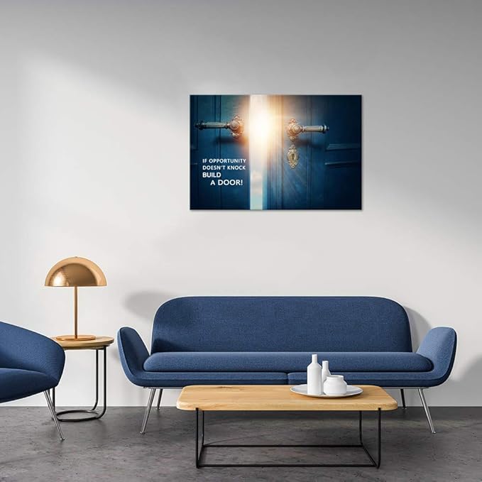 Success Inspirational Canvas Wall Art If Opportunity Doesn't Knock Build a Door Motivational Motto Pictures Painting Modern Inspiring Posters Prints Artwork Office Home Classroom Decor (24”Hx36”W)